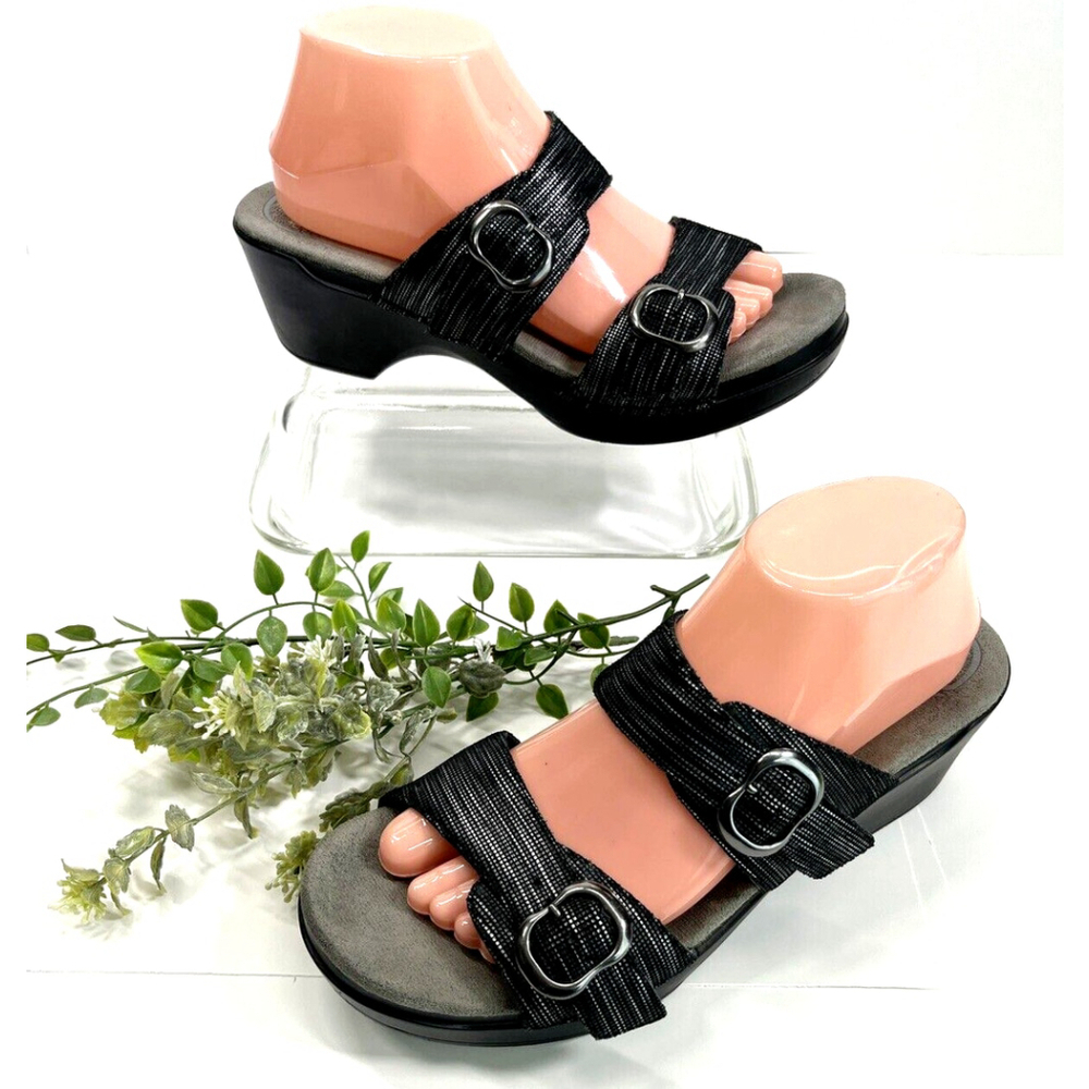 Dansko Sandals Black Size 41 US‎ 10.5-11 Sophie Metallic Leather Slide Comfort